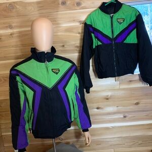 Vintage Arctic Cat Gore-Tex Snowmobile Racing Jacket Complete Black Green Purple